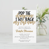 Party der Scheidung | Black and Gold Pop The Champ Einladung (Stehend Vorderseite)