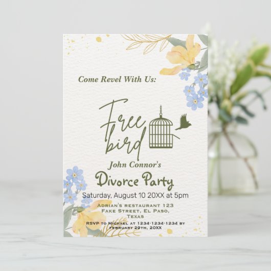 Party der Scheidung lädt ein: Freier Vogel, Humor Einladung (Stehend Vorderseite)
