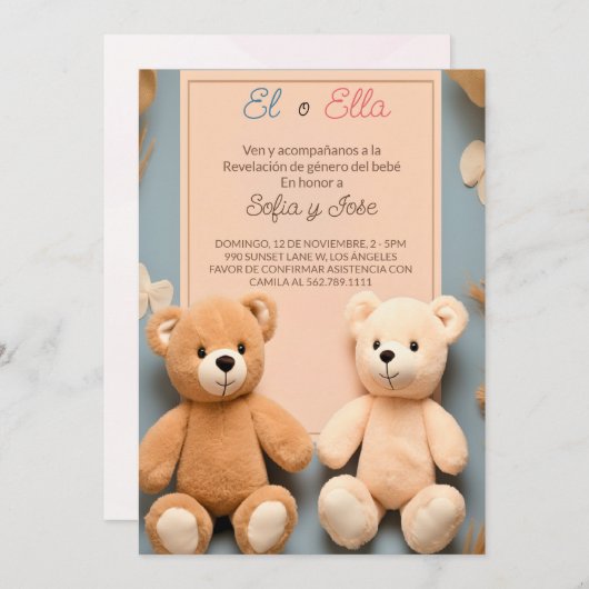 Party der spanischen Teddy-Bären Einladung (Vorne/Hinten)