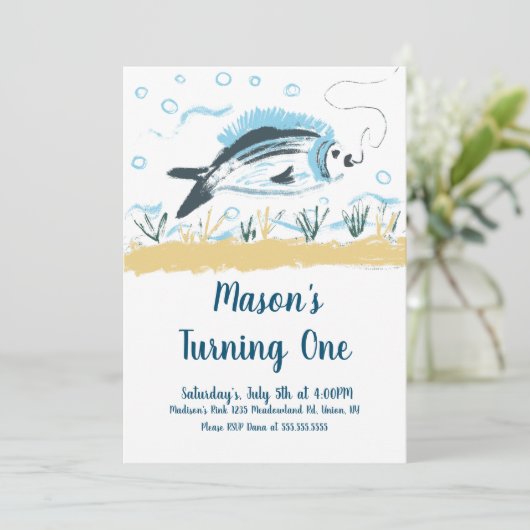 Party des Angelfangs verwandelt einen Fischmeer zu Einladung (Stehend Vorderseite)