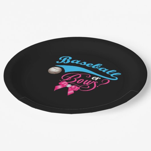 Party des Baseball- oder Bow-Geschlechts Pappteller (Schrägansicht)