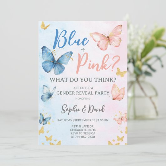 Party des Blauen oder rosa Geschlechts Einladung (Stehend Vorderseite)