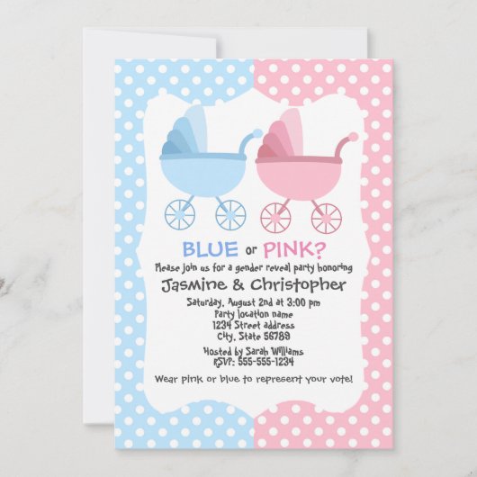 Party des Blauen und rosa Beförderungsgeschlechts Einladung (Vorderseite)