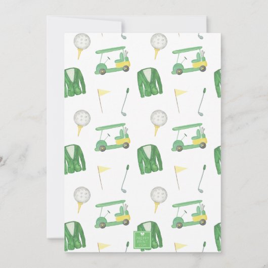 Party des Golfturniers Aquarellgrün und Gelb Einladung (Rückseite)