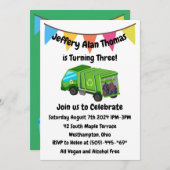 Party des grünen Müllwagens Einladung (Vorne/Hinten)