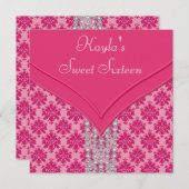 Party des heißes Rosa-Damast-Bonbon-16 Einladung (Vorne/Hinten)