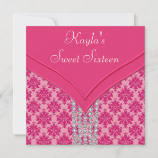 Party des heißes Rosa-Damast-Bonbon-16 Einladung