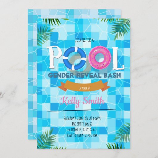 Party des Poolgeschlechts Einladung (Vorne/Hinten)