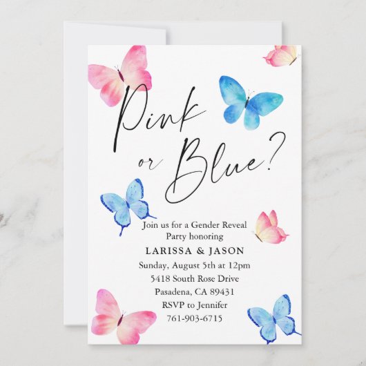 Party des Schmetterlingsgeschlechts Einladung (Vorderseite)