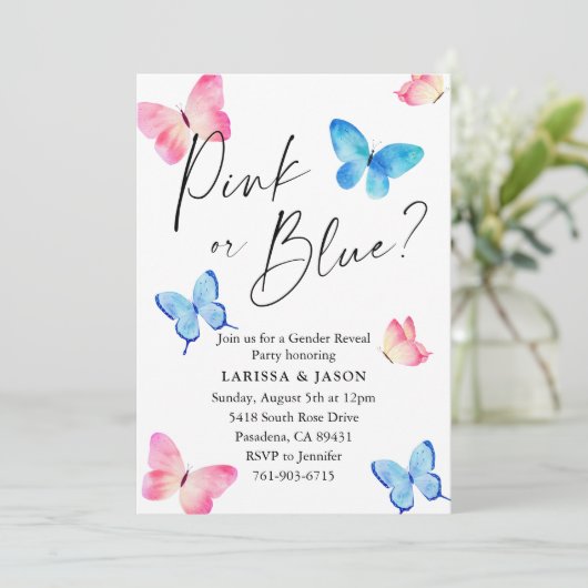 Party des Schmetterlingsgeschlechts Einladung (Stehend Vorderseite)