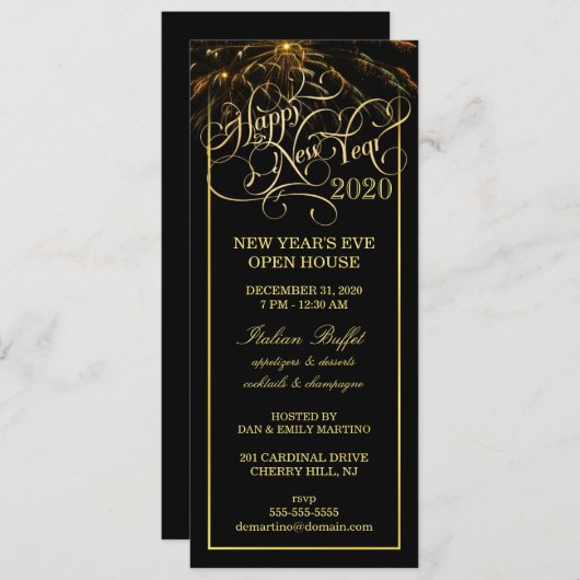 Party des Sylvesterabends - elegante formale Einladung (Vorne/Hinten)