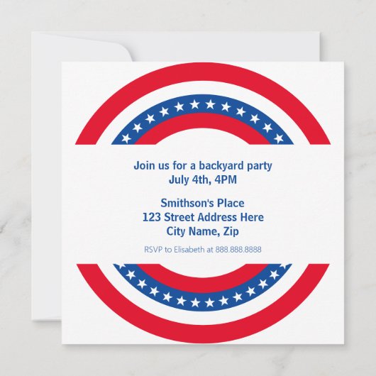 Party des US Flagge zur Unabhängigkeit Einladung (Rückseite)