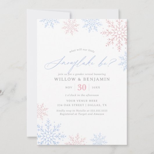 Party des Wintergeschlechts Snowflake Einladung (Vorderseite)