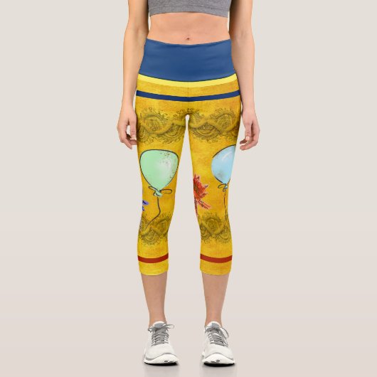 Party Design mit Balloons und Blume Capri Leggings (Vorderseite)
