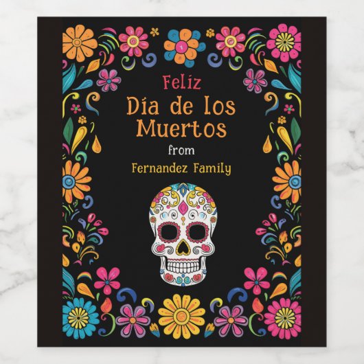 💀 🎉 Party Día de Muertos Weinetikett (Einzelnes Label)