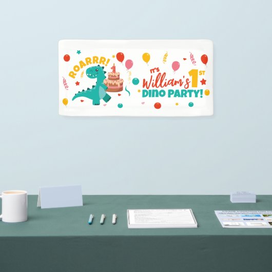 Party Dino zum 1. Geburtstag farbig Banner (Messe)