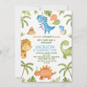 Party Dinosaur 1. Geburtstag Einladung (Vorderseite)