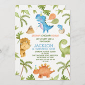 Party Dinosaur 1. Geburtstag Einladung (Vorne/Hinten)