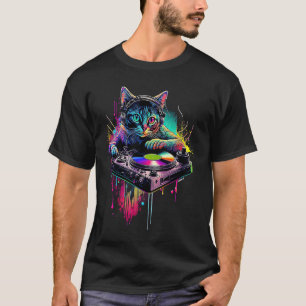 Party Disco Cat DJ Cat House Cat Rainbow DJ Cat Ki T-Shirt
