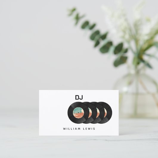 Party DJ Deejay Retro Vinyl Record QR Code Visitenkarte (Stehend Vorderseite)