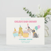 Party Dog farbige Pastellfarben Babydusche Einladung (Stehend Vorderseite)