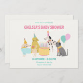 Party Dog farbige Pastellfarben Babydusche Einladung (Vorne/Hinten)