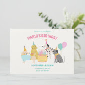 Party Dog farbige Pastellfarben Geburtstag Einladung (Stehend Vorderseite)