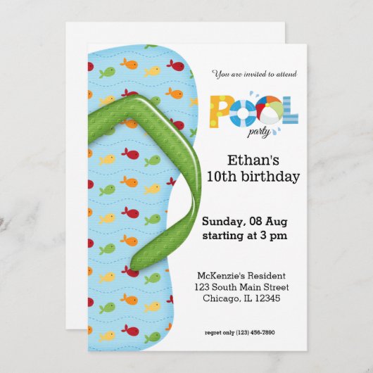 Party dreh Flop Pool Einladung (Vorne/Hinten)