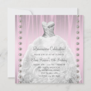Party Dress Pearls Pink Quinceanera Einladung