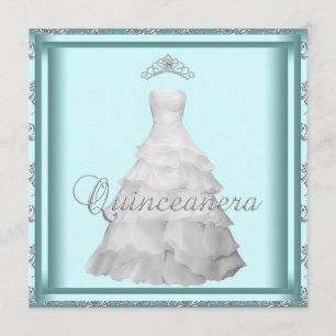 Party Dress Tiara Aquamarin Blue White Quinceanera Einladung