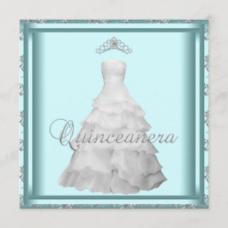 Party Dress Tiara Aquamarin Blue White Quinceanera Einladung