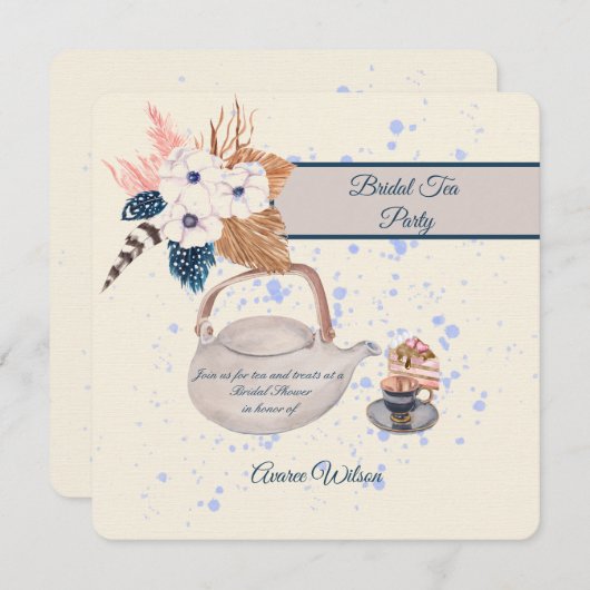 Party-Dusche für Marine und Coral Bridal Einladung (Vorne/Hinten)