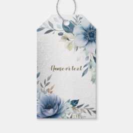 Party Dusty Blue Watercolor Blume Silber Elegant Geschenkanhänger