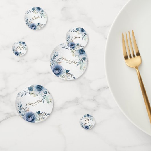 Party Dusty Blue Watercolor Blume Silber Elegant Konfetti (Gruppe)