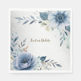 Party Dusty Blue Watercolor Blume Silber Elegant Serviette