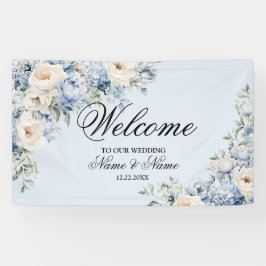 Party Dusty Blue Watercolor Elfenbeinfarbene Blume Banner