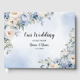 Party Dusty Blue Watercolor Elfenbeinfarbene Blume Gästebuch