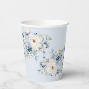 Party Dusty Blue Watercolor Elfenbeinfarbene Blume Pappbecher