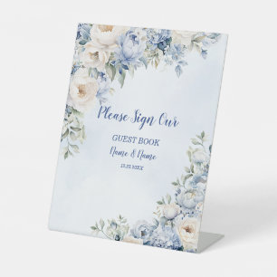 Party Dusty Blue Watercolor Elfenbeinfarbene Blume Sockelschild
