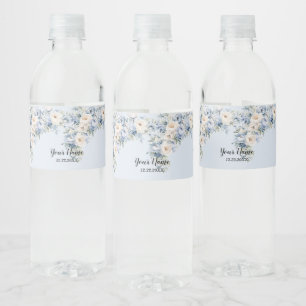 Party Dusty Blue Watercolor Elfenbeinfarbene Blume Wasserflaschenetikett