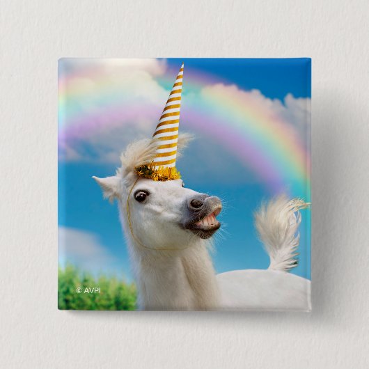 Party Einhorn und Regenbogen Button (Vorderseite)