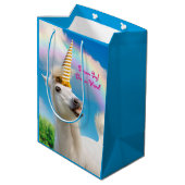 Party Einhorn und Regenbogen Mittlere Geschenktüte (Rückseite Schrägansicht)