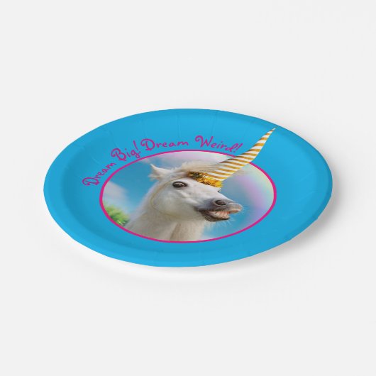 Party Einhorn und Regenbogen Pappteller (Schrägansicht)