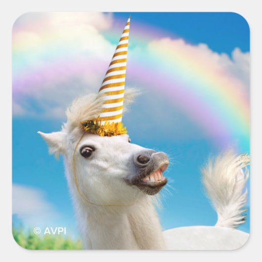 Party Einhorn und Regenbogen Quadratischer Aufkleber (Vorderseite)