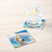 Party Einhorn und Regenbogen Rechteckiger Pappuntersetzer (Vor Ort)