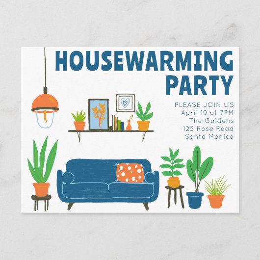 Party einladen Niedliches Wohnzimmer Sofa Postkarte (Vorderseite)