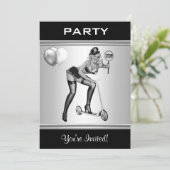 Party Einladende Schwarz-Weiß-Button-Up Girl 1 Einladung (Stehend Vorderseite)