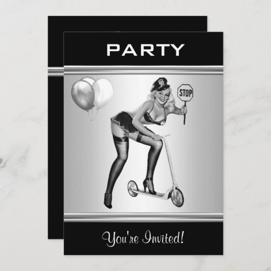 Party Einladende Schwarz-Weiß-Button-Up Girl 1 Einladung (Vorne/Hinten)