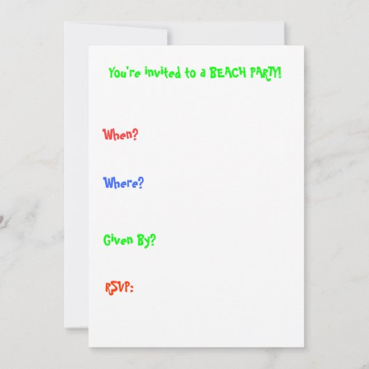 Party Einladung (Rückseite)