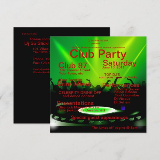 Party Einladung (Vorne/Hinten)